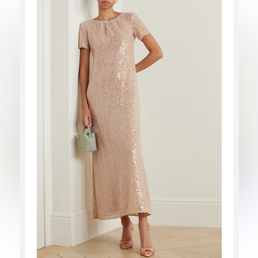 STAUD Safi open-back sequined lace maxi dress - beige